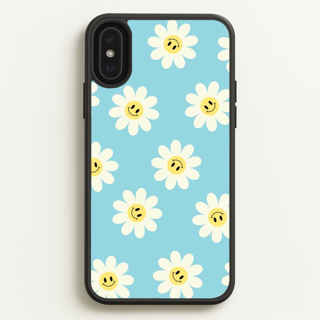 Pastel Blue Smiley Daisies Pattern - Floral Phone Case for iPhone XS Max