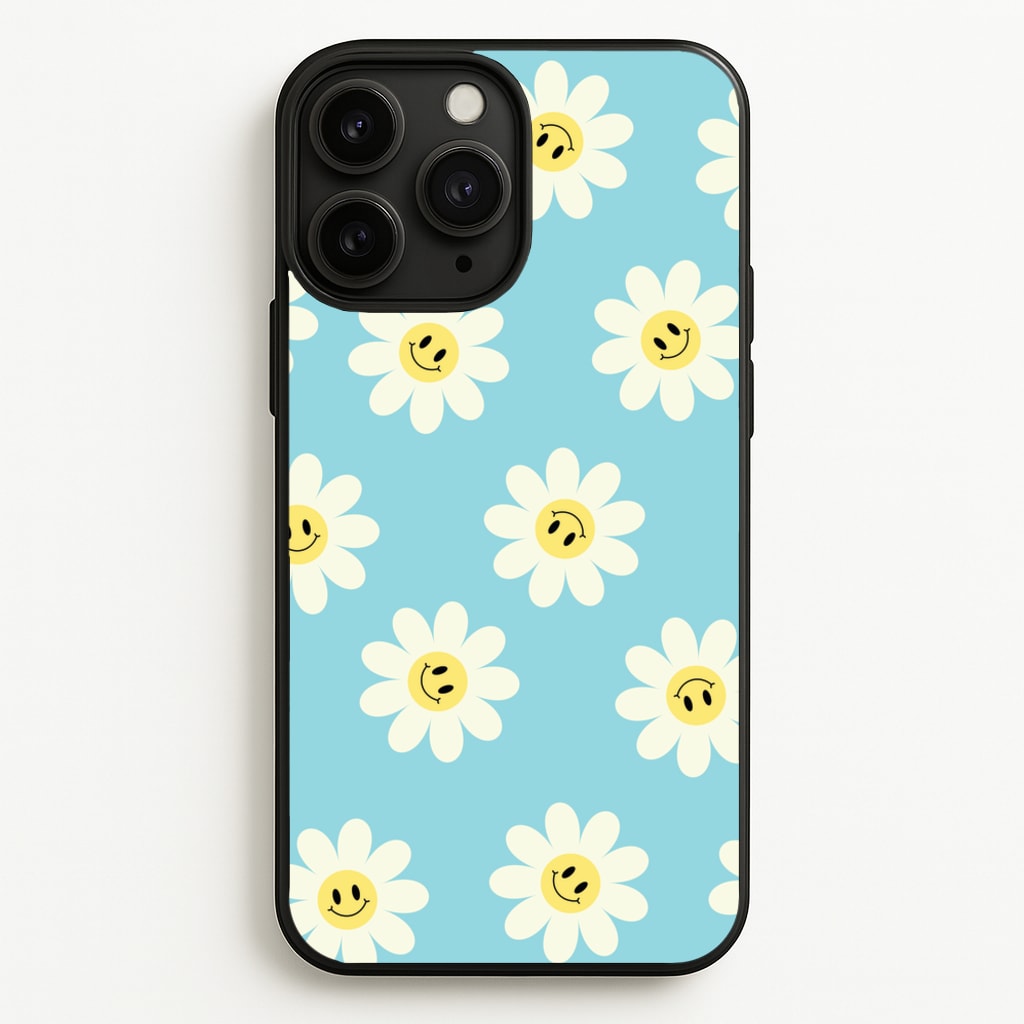 Pastel Blue Smiley Daisies Pattern - Floral Phone Case for iPhone 11 Pro Max