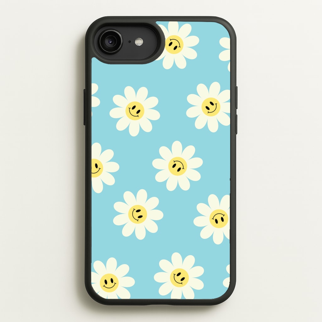 Pastel Blue Smiley Daisies Pattern - Floral Phone Case for iPhone 6 Plus / 7 Plus / 8 Plus