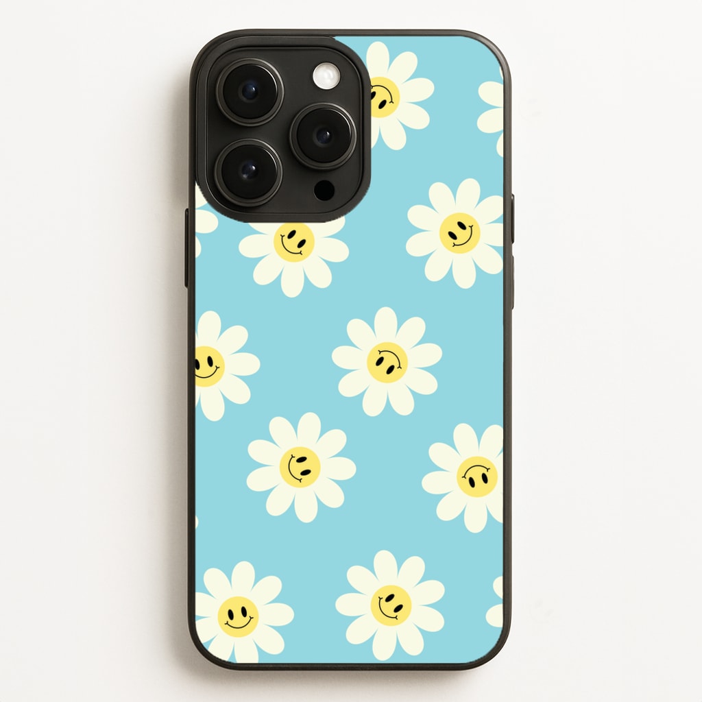 Pastel Blue Smiley Daisies Pattern - Floral Phone Case for iPhone 12 Pro Max