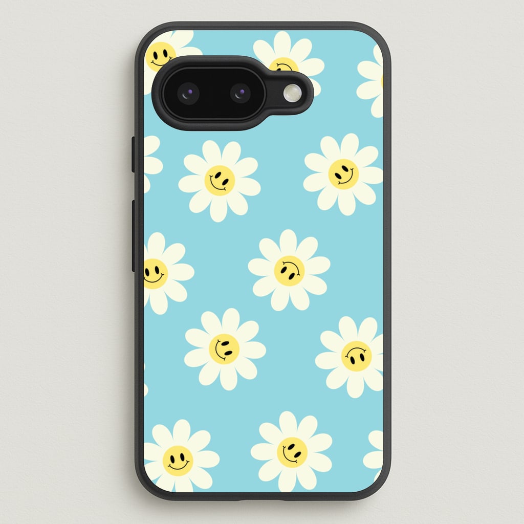 Pastel Blue Smiley Daisies Pattern - Floral Phone Case for Google Pixel 9a
