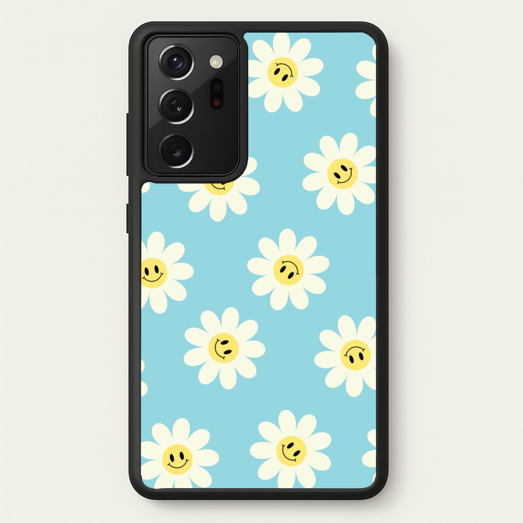 Pastel Blue Smiley Daisies Pattern - Floral Phone Case for Galaxy Note 20 Ultra