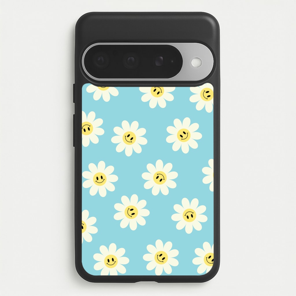 Pastel Blue Smiley Daisies Pattern Phone Case for Google Pixel 10 Pro XL