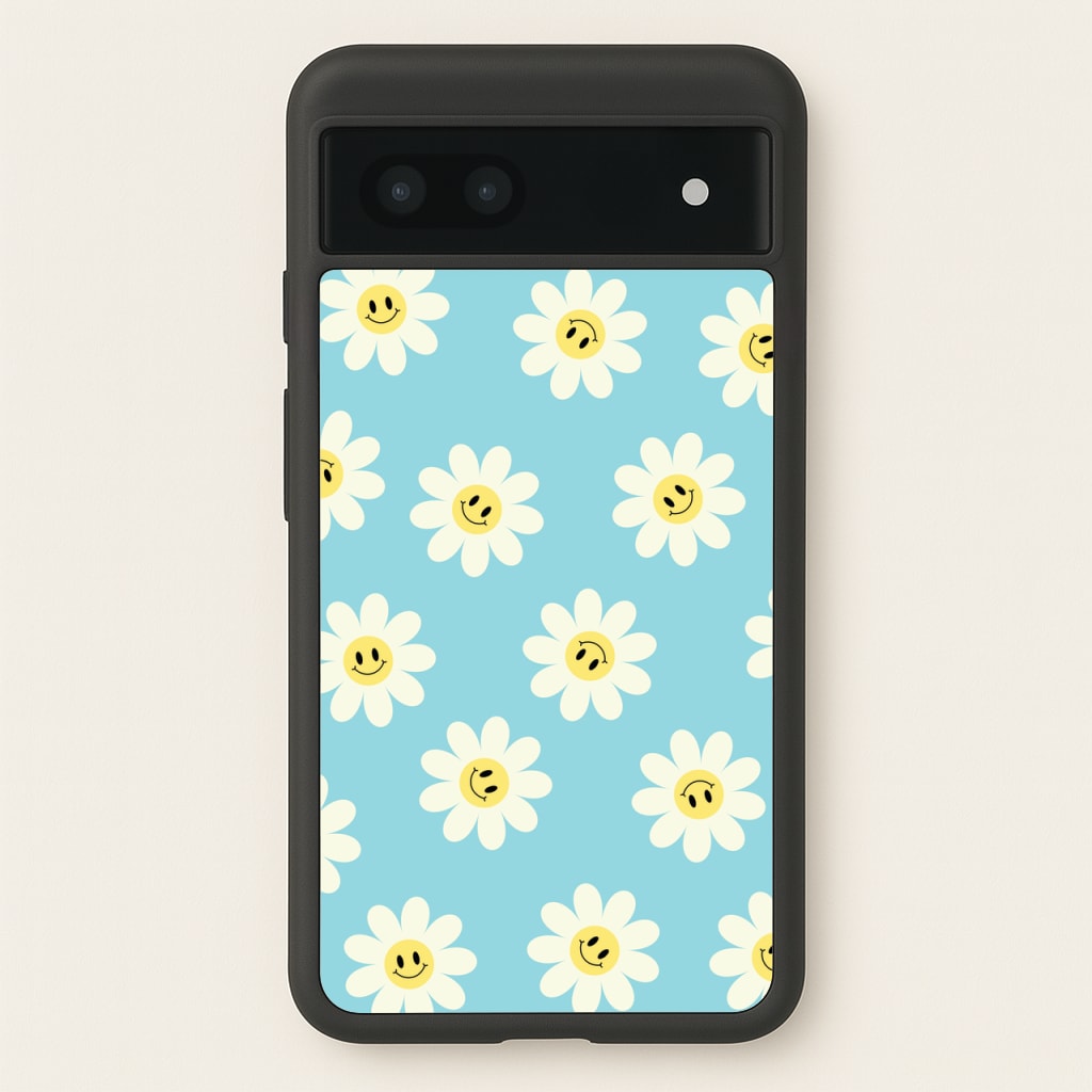 Pastel Blue Smiley Daisies Pattern - Floral Phone Case for Google Pixel 7a