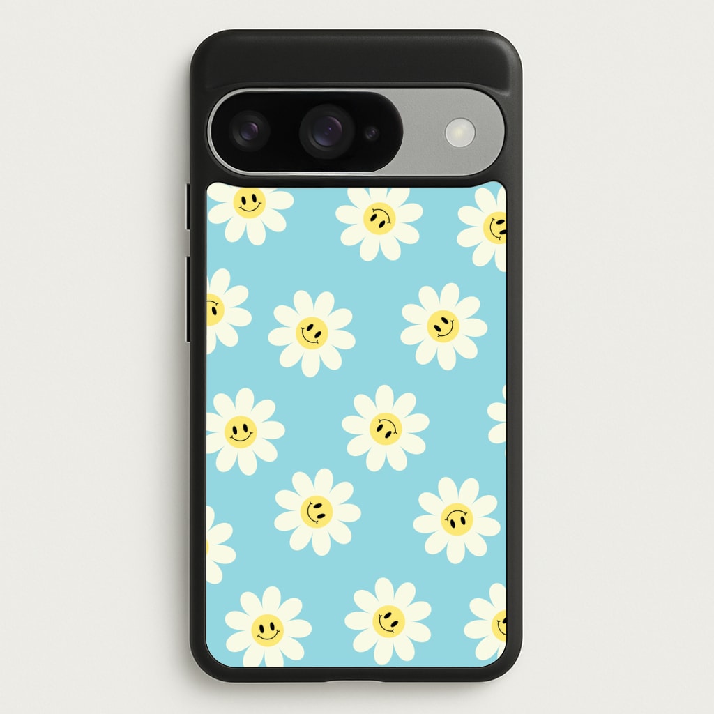 Pastel Blue Smiley Daisies Pattern Phone Case for Google Pixel 10 / 10 Pro