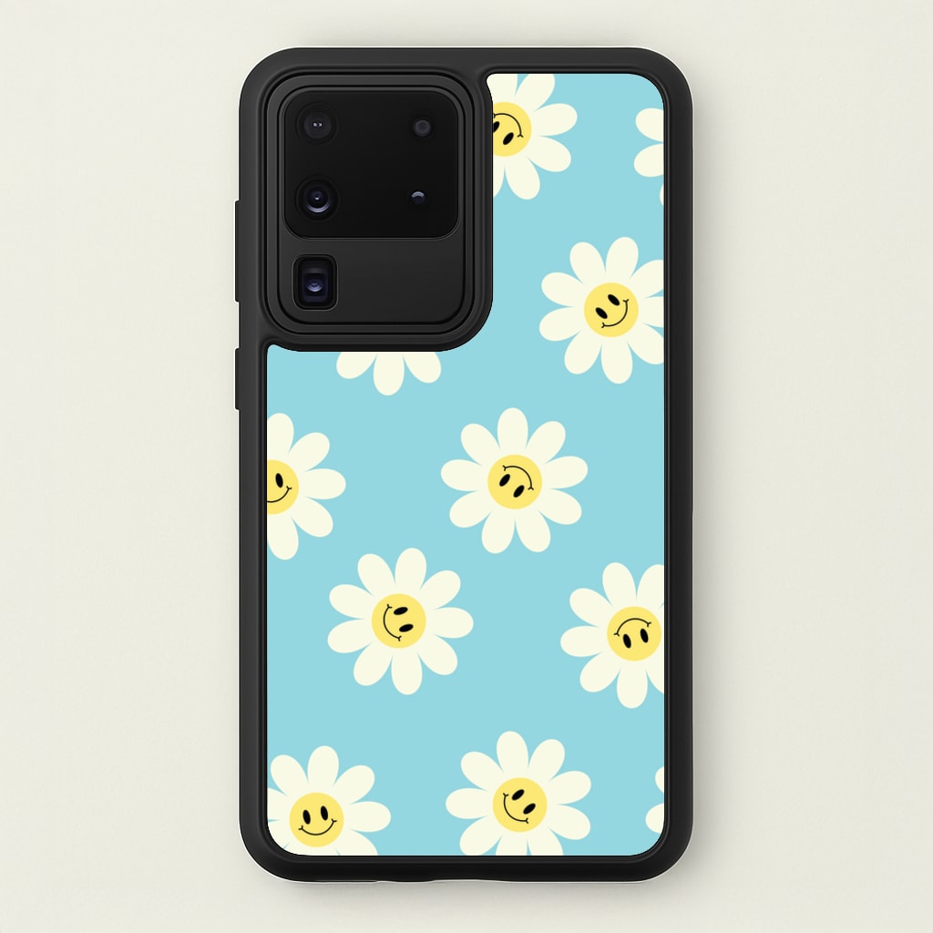 Pastel Blue Smiley Daisies Pattern - Floral Phone Case for Galaxy S20 Ultra