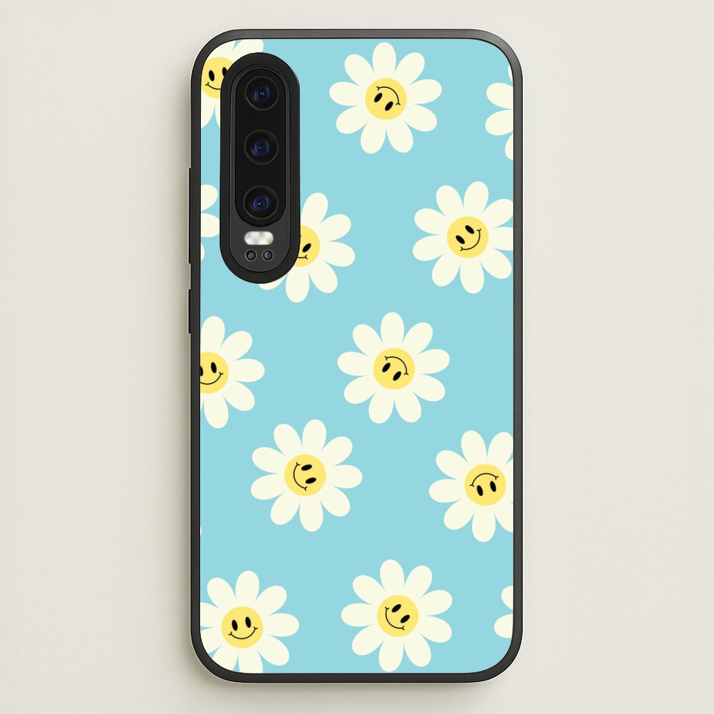 Pastel Blue Smiley Daisies Pattern - Floral Phone Case for Huawei P30