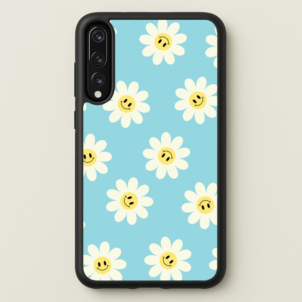 Pastel Blue Smiley Daisies Pattern - Floral Phone Case for Huawei P20 Pro