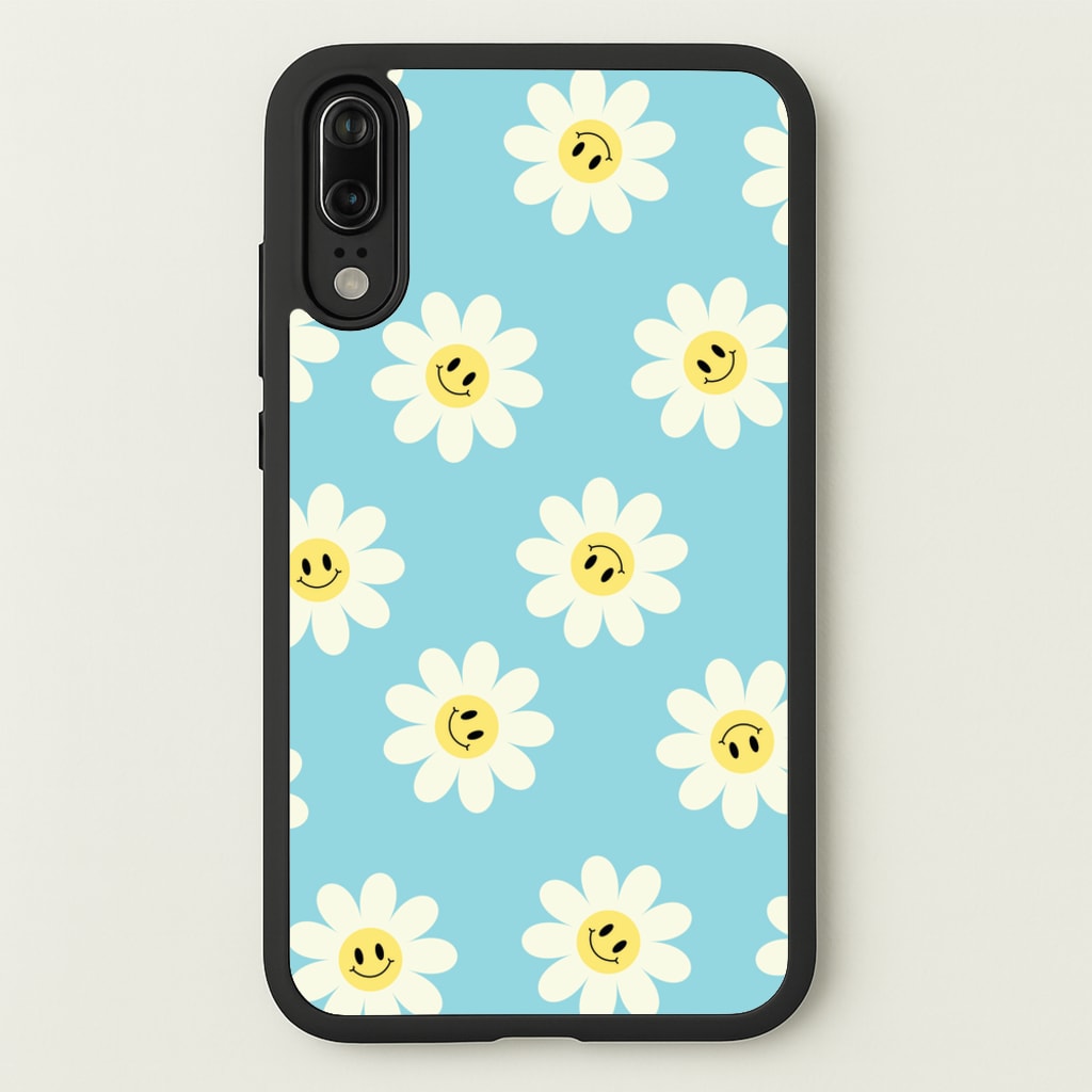 Pastel Blue Smiley Daisies Pattern - Floral Phone Case for Huawei P20