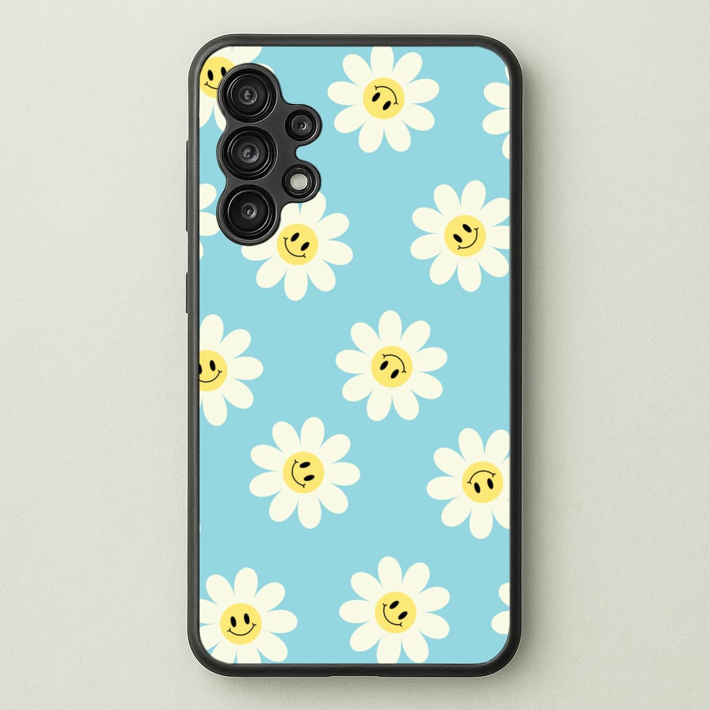 Pastel Blue Smiley Daisies Pattern - Floral Phone Case for Galaxy A13