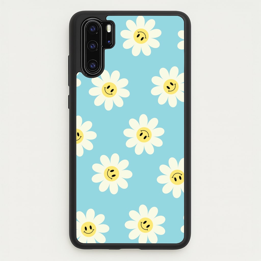 Pastel Blue Smiley Daisies Pattern - Floral Phone Case for Huawei P30 Pro