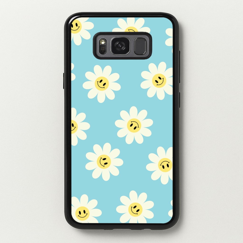 Pastel Blue Smiley Daisies Pattern - Floral Phone Case for Galaxy S8