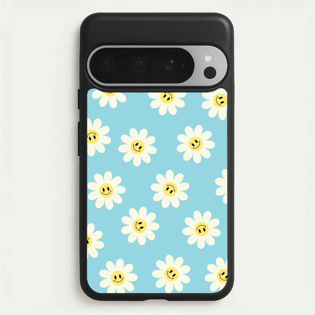 Pastel Blue Smiley Daisies Pattern - Floral Phone Case for Google Pixel 9 Pro XL
