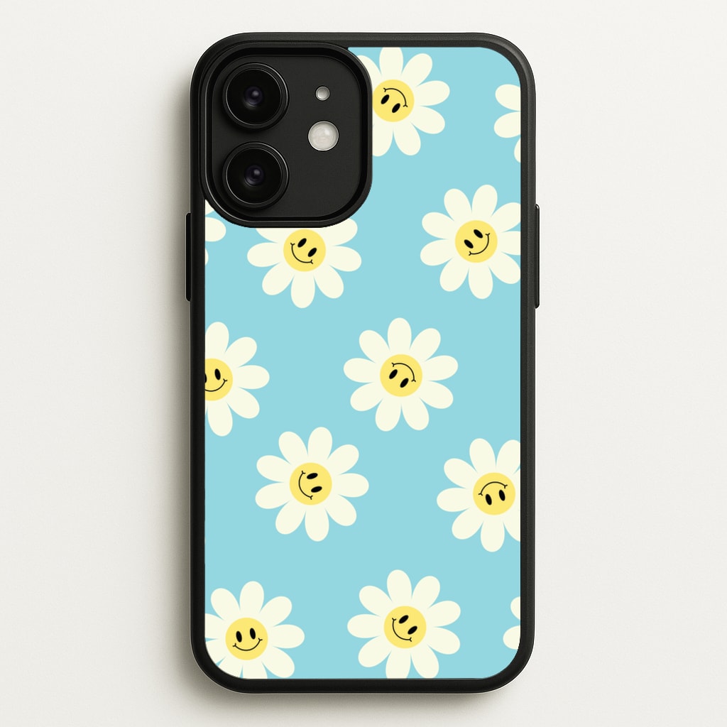Pastel Blue Smiley Daisies Pattern - Floral Phone Case for iPhone 11