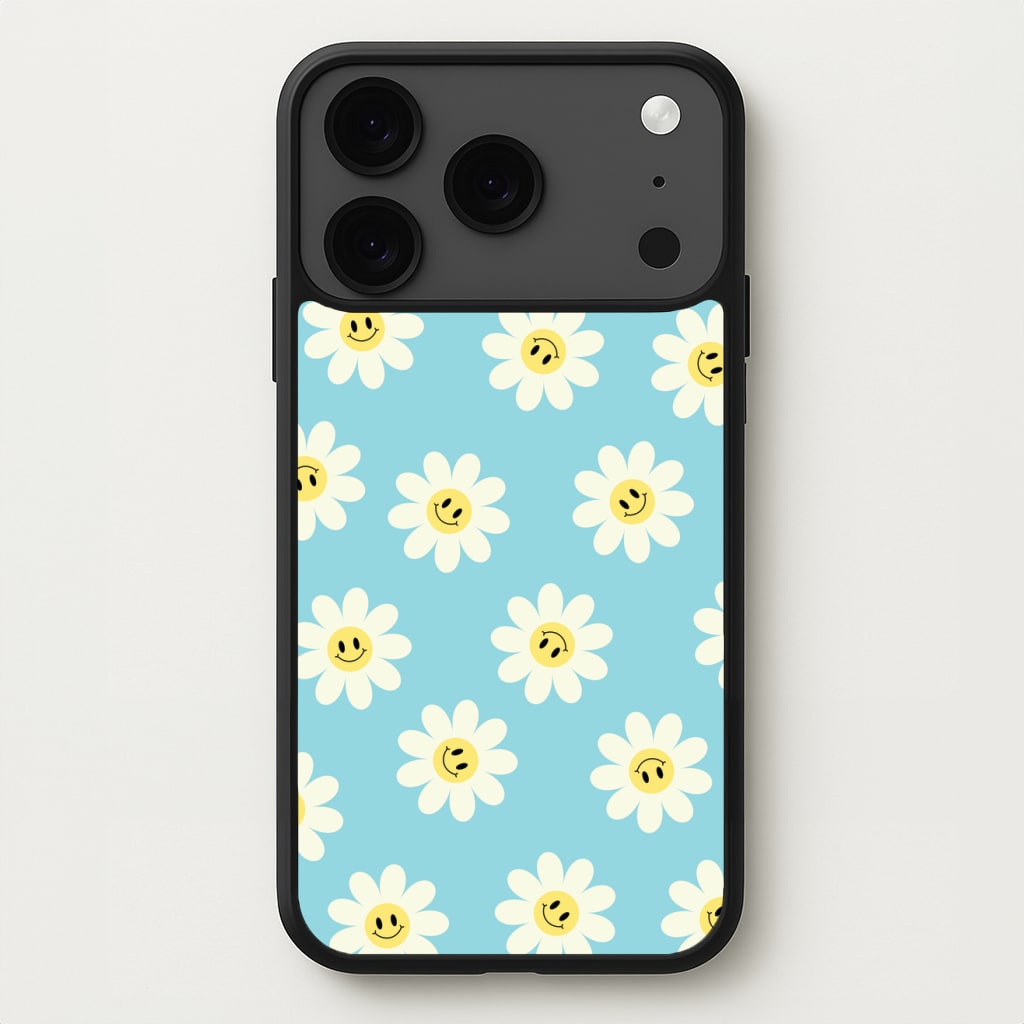 Pastel Blue Smiley Daisies Pattern Phone Case for iPhone 17 Pro Max