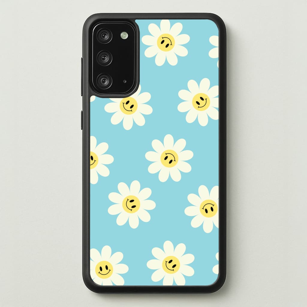 Pastel Blue Smiley Daisies Pattern - Floral Phone Case for Galaxy Note 20