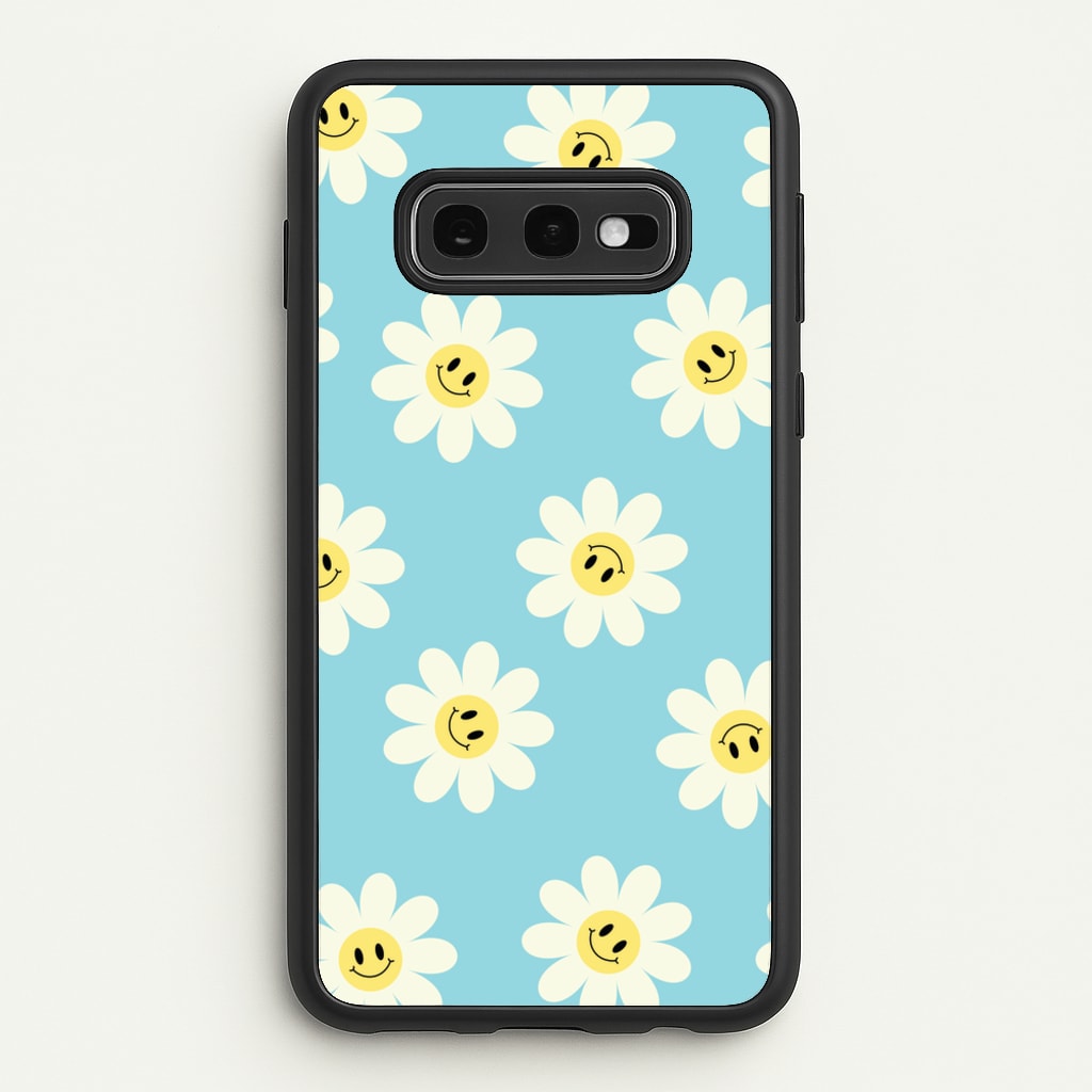 Pastel Blue Smiley Daisies Pattern - Floral Phone Case for Galaxy S10e