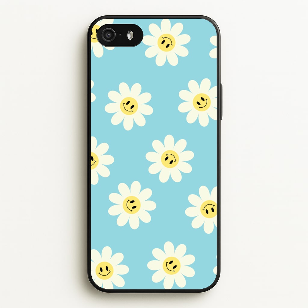 Pastel Blue Smiley Daisies Pattern - Floral Phone Case for iPhone 5 / 5s / SE 2016