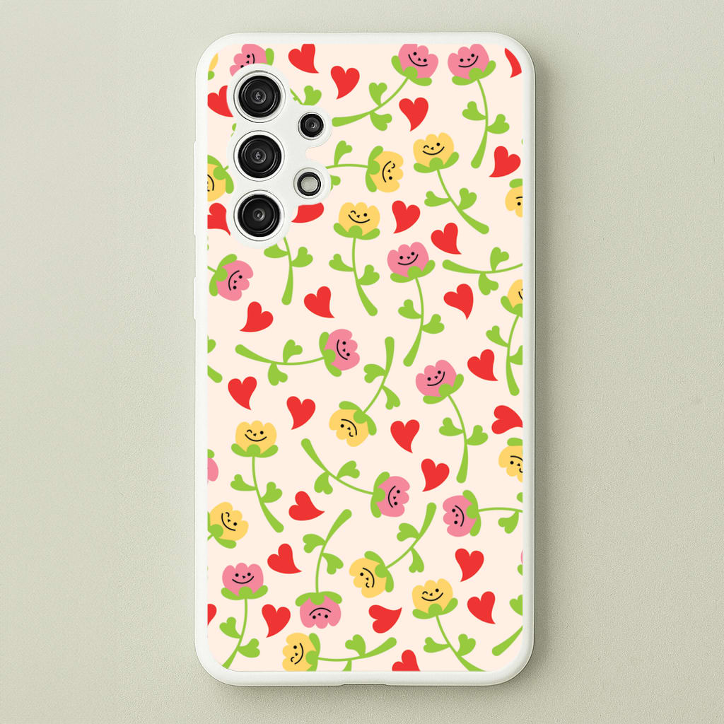 Smiley Tulips And Hearts Pattern - Floral Phone Case for Galaxy A13