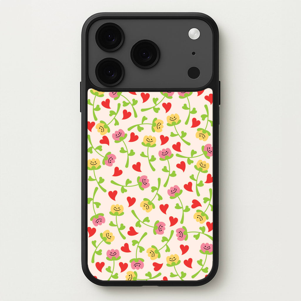 Smiley Tulips And Hearts Pattern Phone Case for iPhone 17 Pro Max