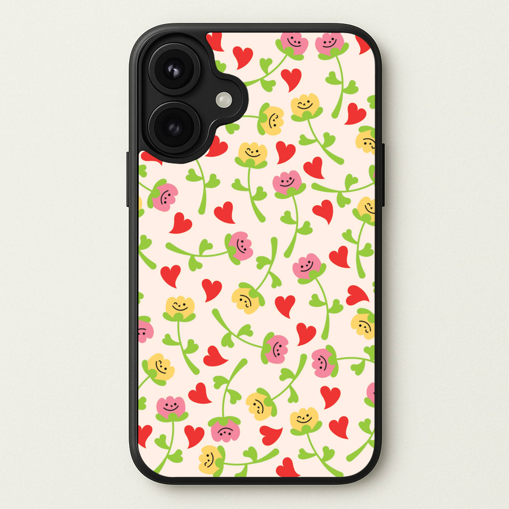 Smiley Tulips And Hearts Pattern Phone Case for iPhone 17
