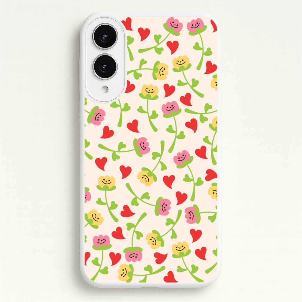 Smiley Tulips And Hearts Pattern - Floral Phone Case for Galaxy S25 Edge
