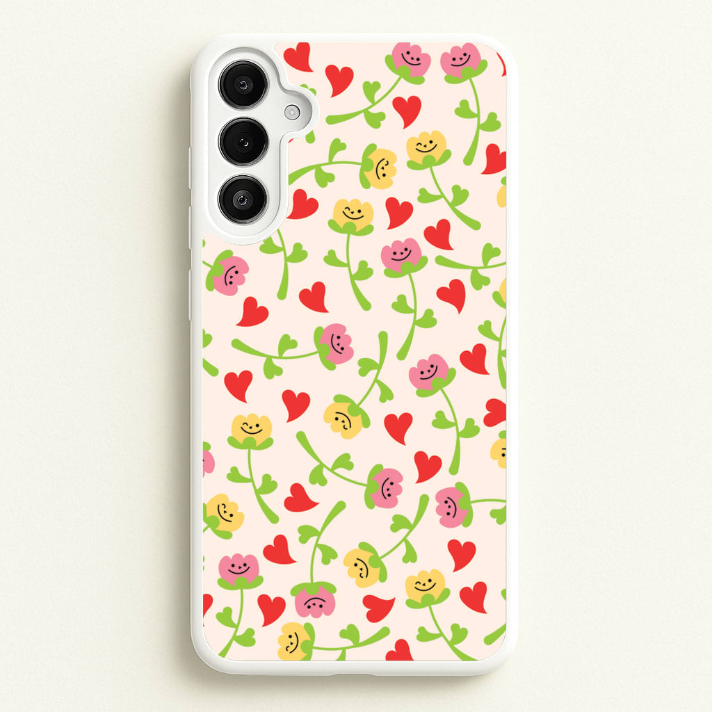 Smiley Tulips And Hearts Pattern - Floral Phone Case for Galaxy A36