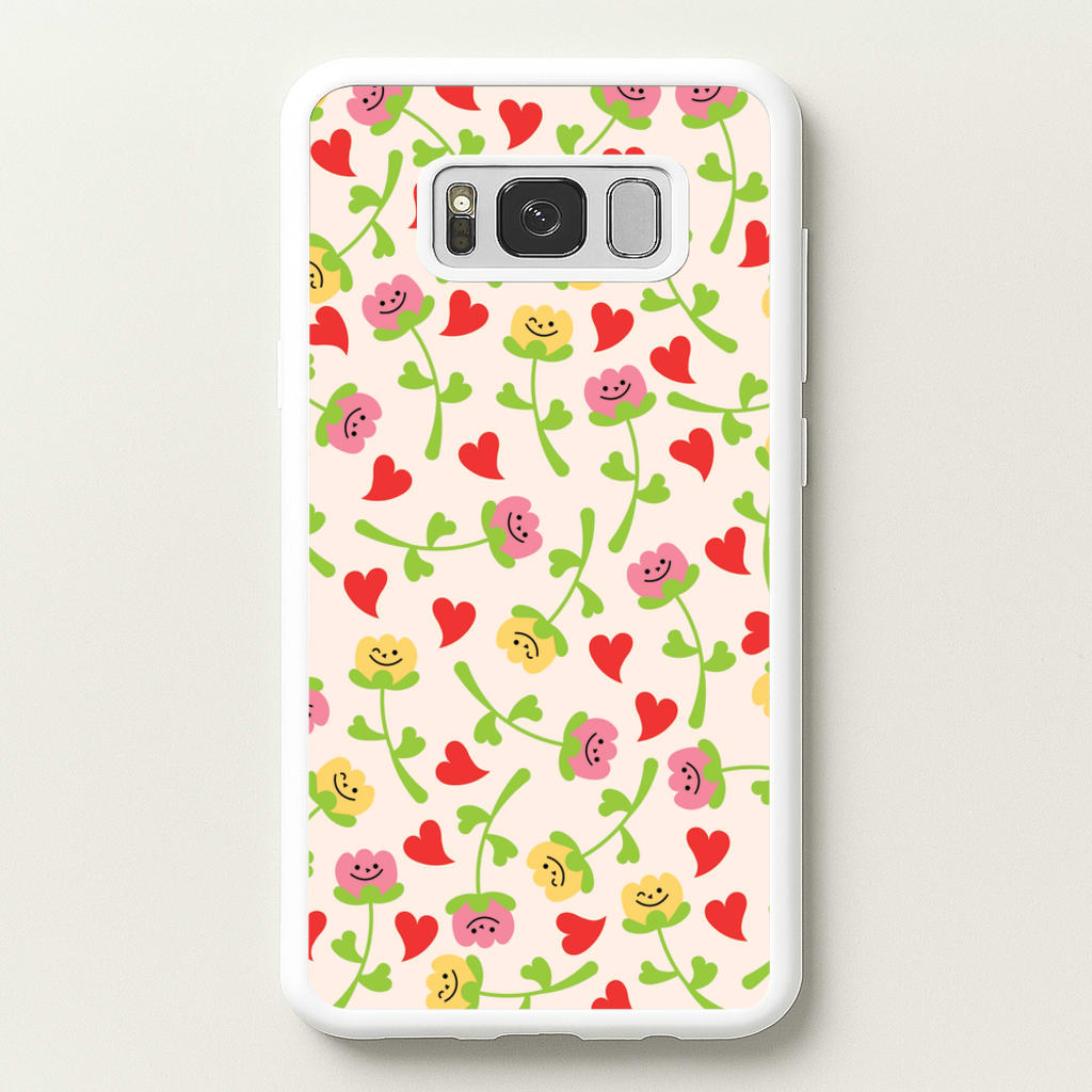 Smiley Tulips And Hearts Pattern - Floral Phone Case for Galaxy S8