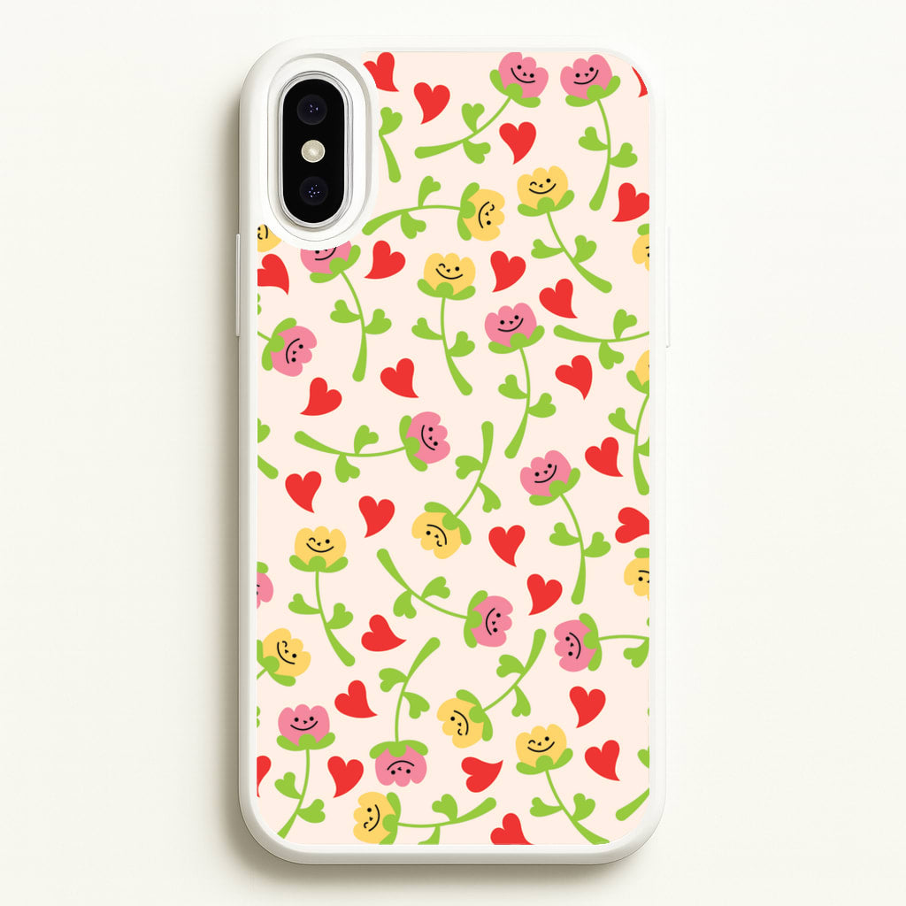 Smiley Tulips And Hearts Pattern - Floral Phone Case for iPhone XS Max