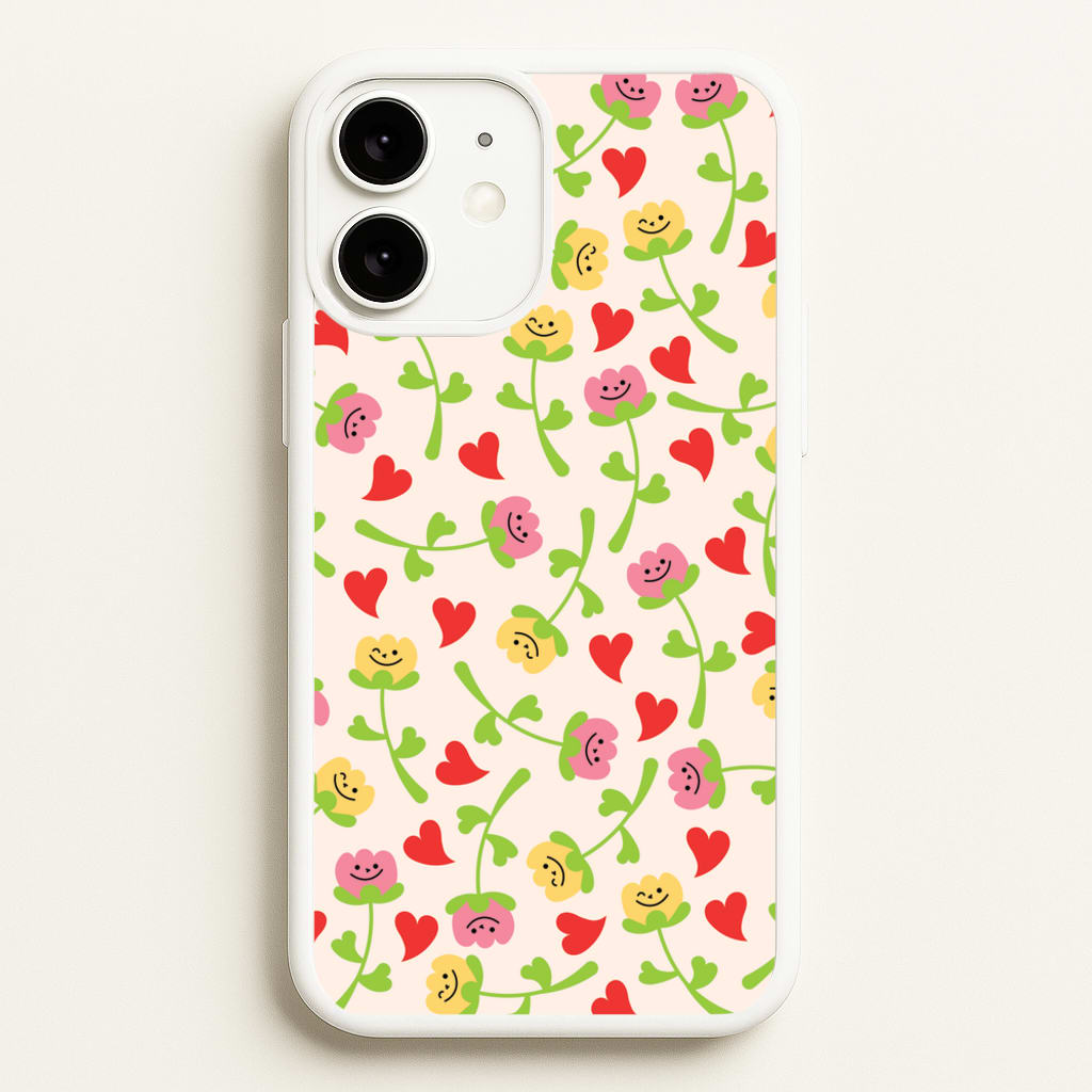 Smiley Tulips And Hearts Pattern - Floral Phone Case for iPhone 11