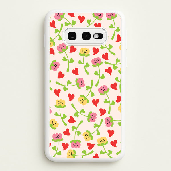 Smiley Tulips And Hearts Pattern - Floral Phone Case for Galaxy S10e