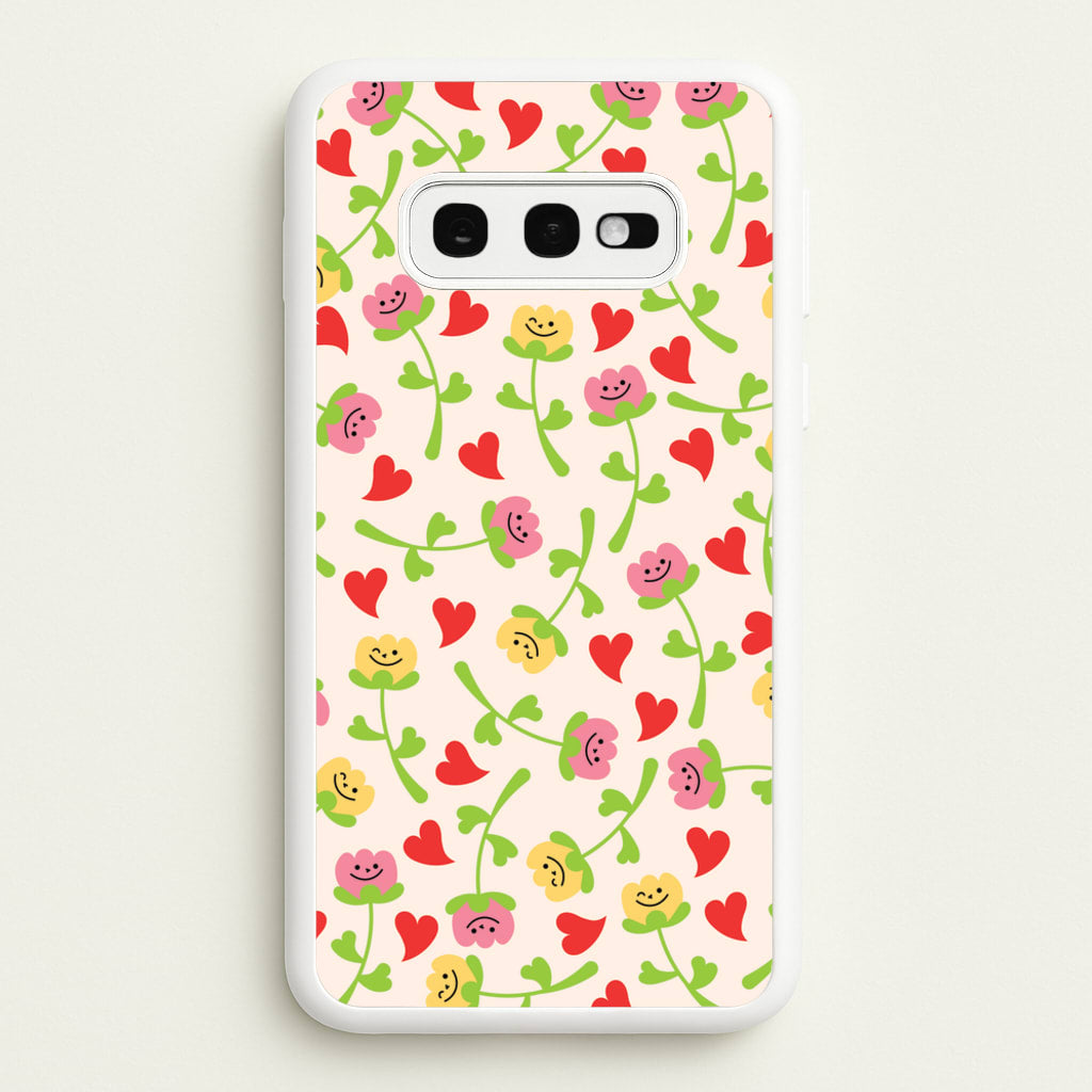 Smiley Tulips And Hearts Pattern - Floral Phone Case for Galaxy S10e