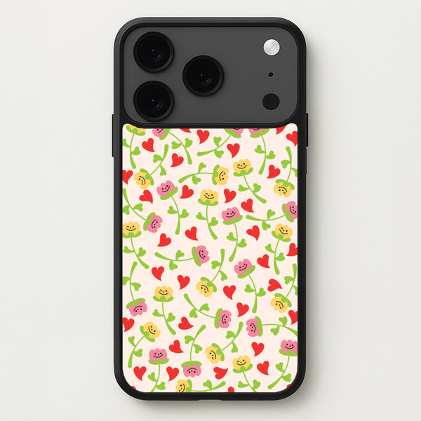 Smiley Tulips And Hearts Pattern Phone Case for iPhone 17 Pro
