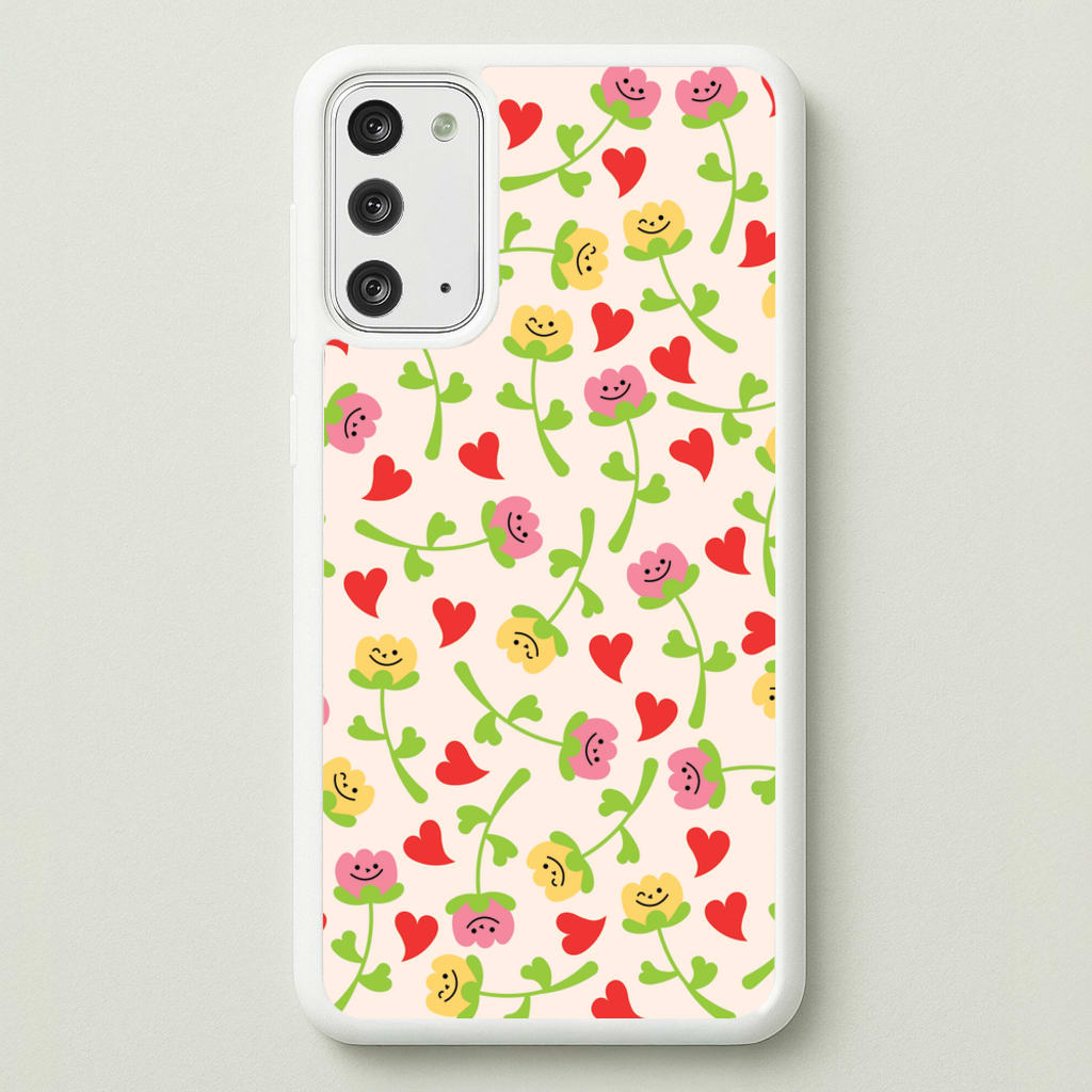 Smiley Tulips And Hearts Pattern - Floral Phone Case for Galaxy Note 20