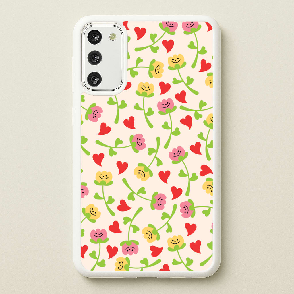 Smiley Tulips And Hearts Pattern - Floral Phone Case for Galaxy S20