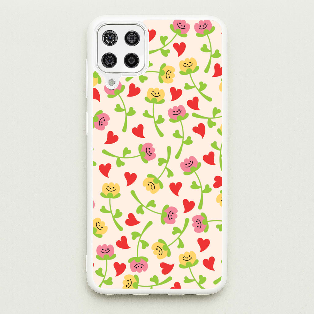 Smiley Tulips And Hearts Pattern - Floral Phone Case for Galaxy A12