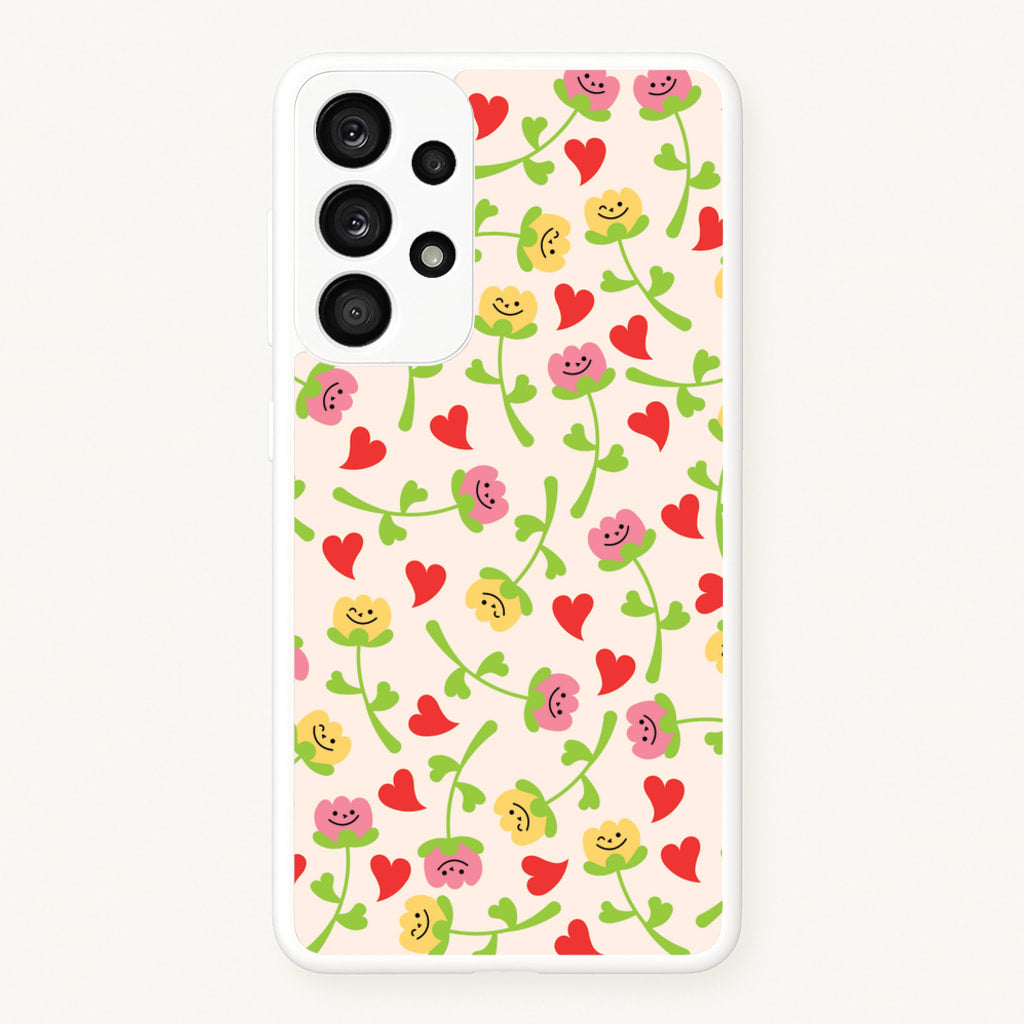 Smiley Tulips And Hearts Pattern - Floral Phone Case for Galaxy A53