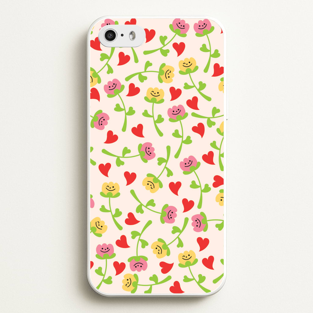 Smiley Tulips And Hearts Pattern - Floral Phone Case for iPhone 5 / 5s / SE 2016