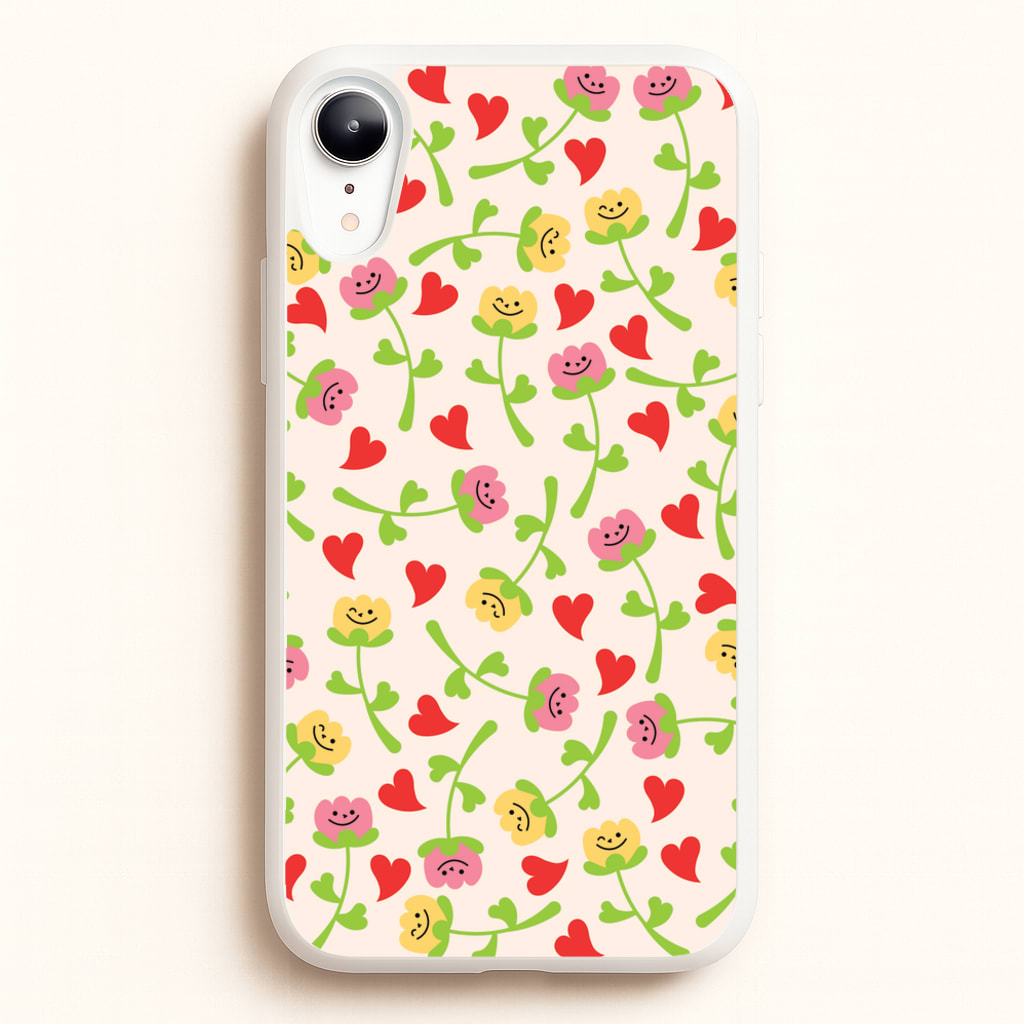 Smiley Tulips And Hearts Pattern - Floral Phone Case for iPhone XR