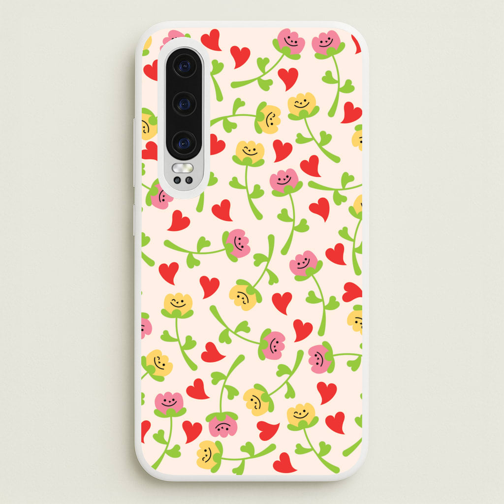 Smiley Tulips And Hearts Pattern - Floral Phone Case for Huawei P30