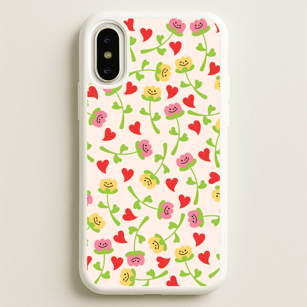 Smiley Tulips And Hearts Pattern - Floral Phone Case for iPhone X / XS