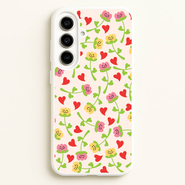 Smiley Tulips And Hearts Pattern - Floral Phone Case for Galaxy A56
