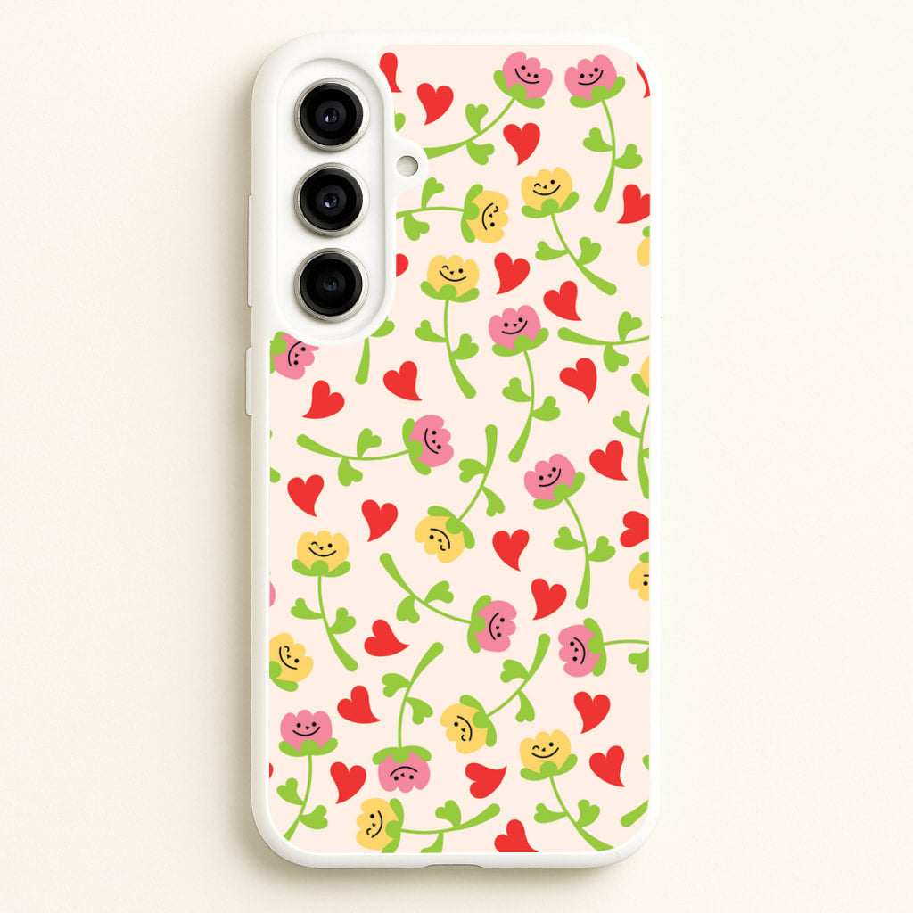 Smiley Tulips And Hearts Pattern - Floral Phone Case for Galaxy A56