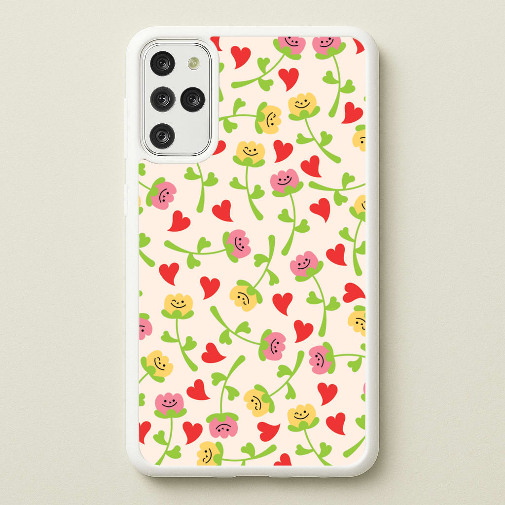 Smiley Tulips And Hearts Pattern - Floral Phone Case for Galaxy S20 Plus