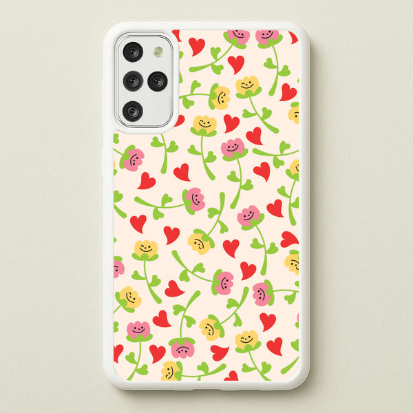 Smiley Tulips And Hearts Pattern - Floral Phone Case for Galaxy S20 Plus