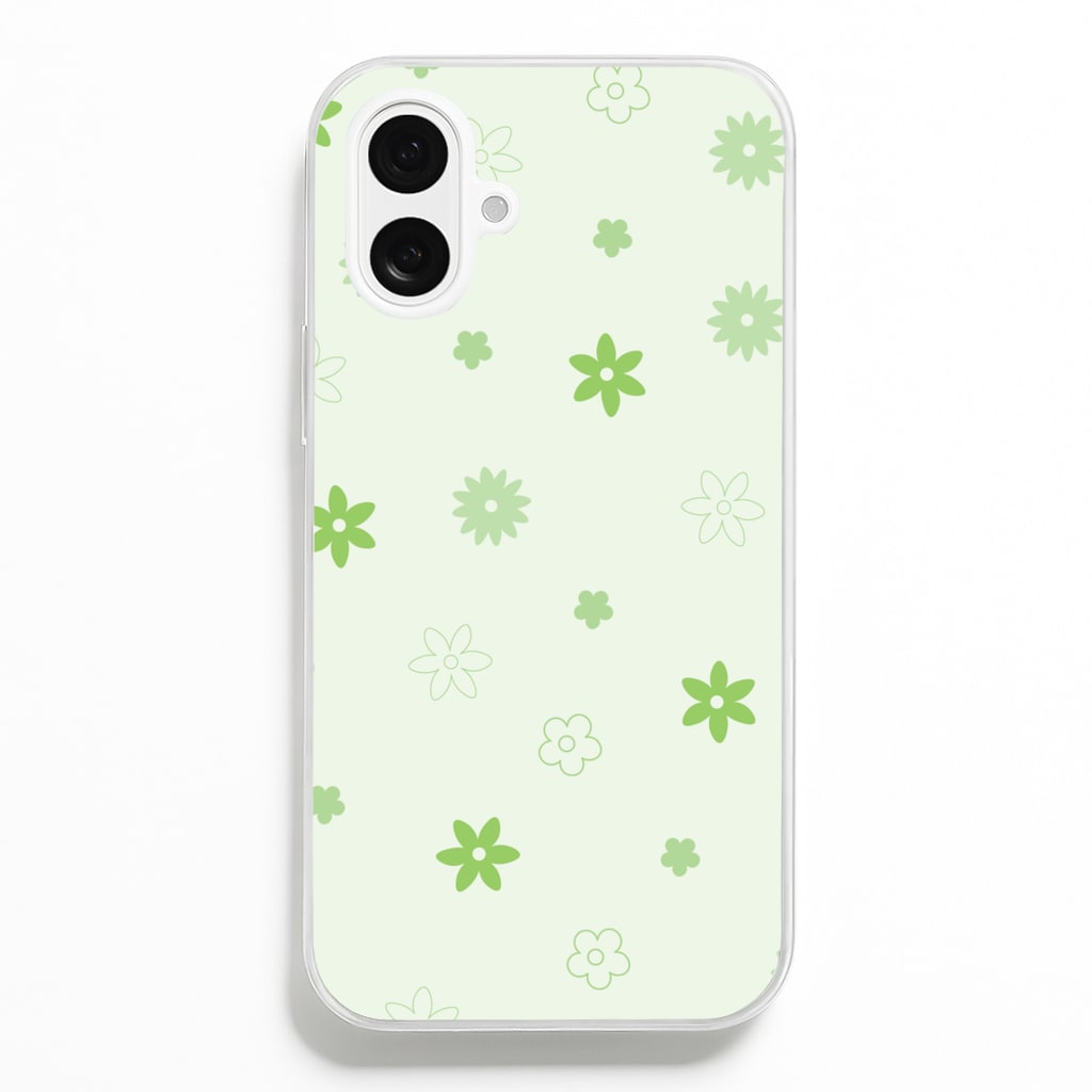 Flower Types Pattern Green - Floral Phone Case for iPhone 16 Plus