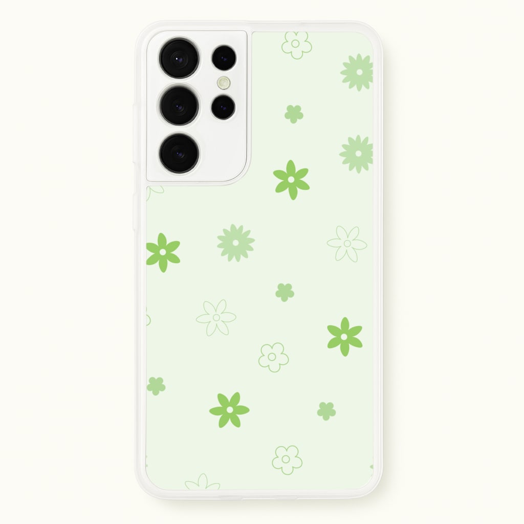 Flower Types Pattern Green - Floral Phone Case for Galaxy S21 Ultra