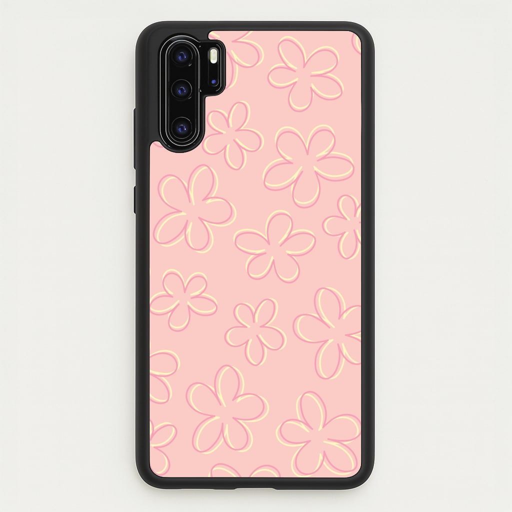 Abstract Flower Outlines Pattern - Floral Phone Case for Huawei P30 Pro