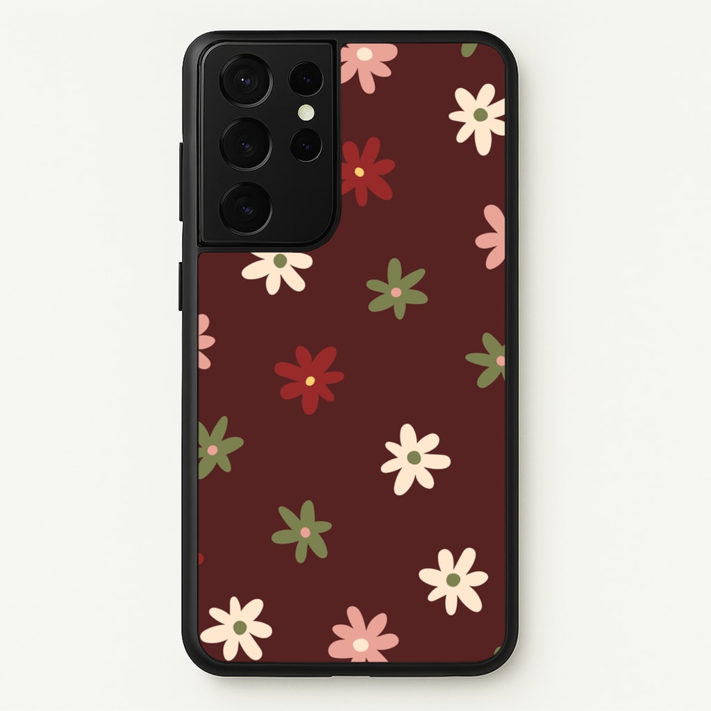 Dark Whimsical Flower Pattern - Floral Phone Case for Galaxy S21 Ultra