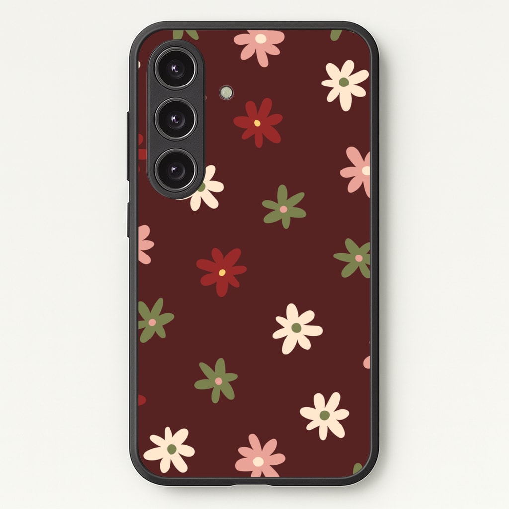 Dark Whimsical Flower Pattern - Floral Phone Case for Galaxy S25